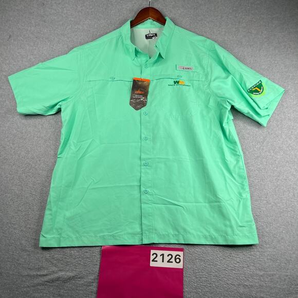 Waste Management Habit Fishing Shirt Green Button Up Short Sleeve Men XL NEW NWT